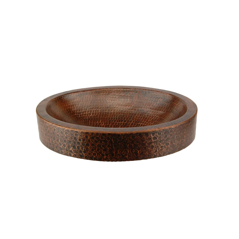 17" Compact Oval Skirted Vessel Hammered Copper Sink